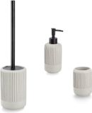 Zeller set de salle de bain/toilettes - 3x pièces - blanc - design rayé - céramique - aspect ciment