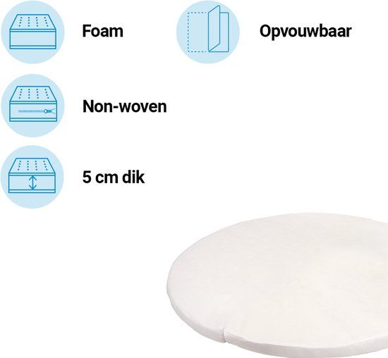 Novi at Home A.B.Z. Novi Boxmatras Rond 90 cm – 5 cm – Foam – Opvouwbaar – Afritsbare Tijk