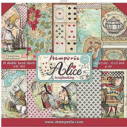 Stamperia SBBL52 Alice papierblok 10 vellen dubbelzijdig, meerkleurig, 30,5 x 30,5 cm