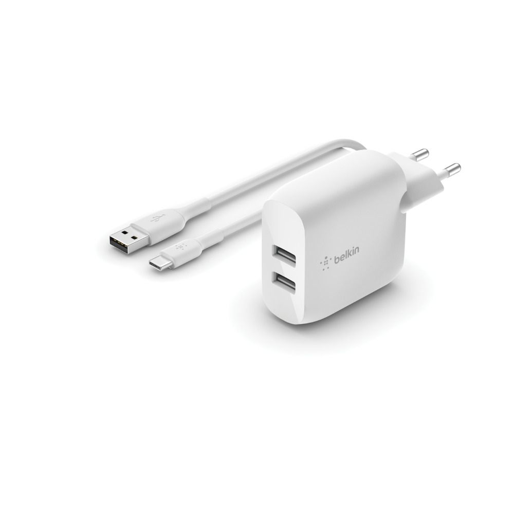Belkin Dual USB Oplader 24W + 1m USB-C kabel - Wit