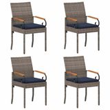 vidaXL Tuinstoelen 4 st Grijs en Marineblauw Poly Rattan en Acacia
