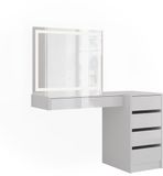 Vicco Table de maquillage avec lumière Sherry, Blanc/Blanc Laqué, 120.2 cm avec miroir LED et commode