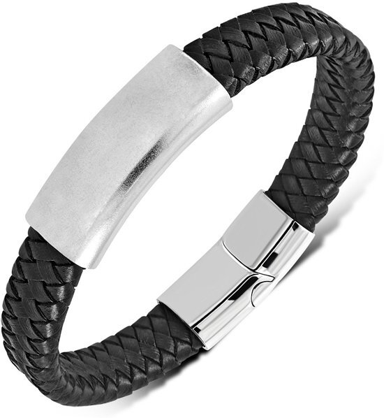 Amanto Armband Djowie Black - Heren - Leer - Gevlochten - 12 mm - 22 cm