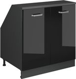 Vicco R-Line Keukenkast voor schuine wand – 80 cm met 2 deuren, kastromp 60 cm diepte Zwart hoogglans