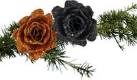 Cosy&Trendy Billiet - Vanlaere Kerstboomversiering bloemen op clip - 2x st - koper en zwart - 10 cm