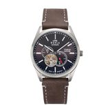 UMR RUHLA Horloge voor heren, automatisch, leren armband, titanium behuizing, waterdicht tot 10 bar, kleur: bruin, zilver, Riemen.