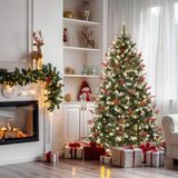 YITAHOME Kunstkerstboom, 228 cm, voorversierd met sneeuw en 550 ledverlichting, 82 dennenappels, 82 bessen, ca. 1398 takken, dennenboom met klapsysteem en metalen standaard, 228 x diameter 135 cm