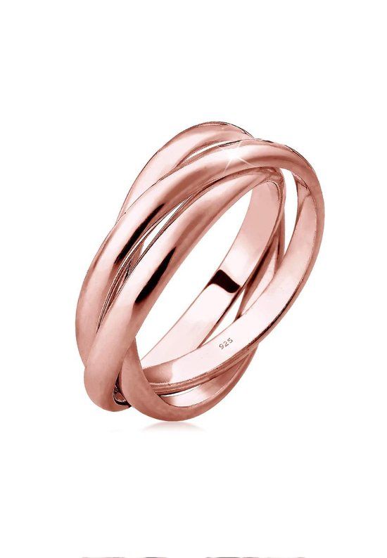 Elli Dames Ring Trio Wikkel Basis 925 Sterling Zilver Roségoud Maat 54