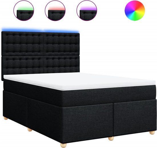 vidaXL Boxspring met matras stof zwart 140x190 cm