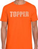 Bellatio Decorations Glitter Topper T-shirt Oranje met Steentjes/Rhinestones voor Heren - Glitter Kleding/Foute Party Outfit L