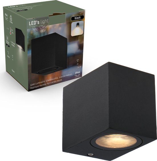 LED's Light Rome - LED Wandlamp Buiten - Vierkant - Zwart - GU10 - IP44