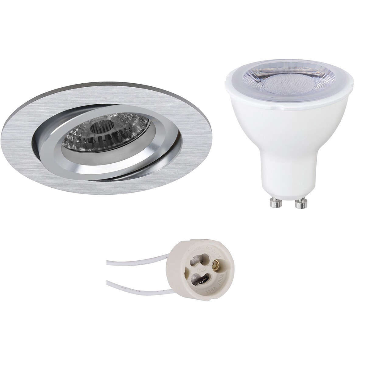 BES LED LED Spot Set - Pragmi Aerony Pro - GU10 Fitting - Dimbaar - Inbouw Rond - Mat Zilver - 6W - Warm Wit 3000K - Kantelbaar - Ã˜82mm