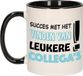 Bellatio Decorations Afscheidscadeau mok collega - succes - zwart/blauw - 300 ml - keramiek