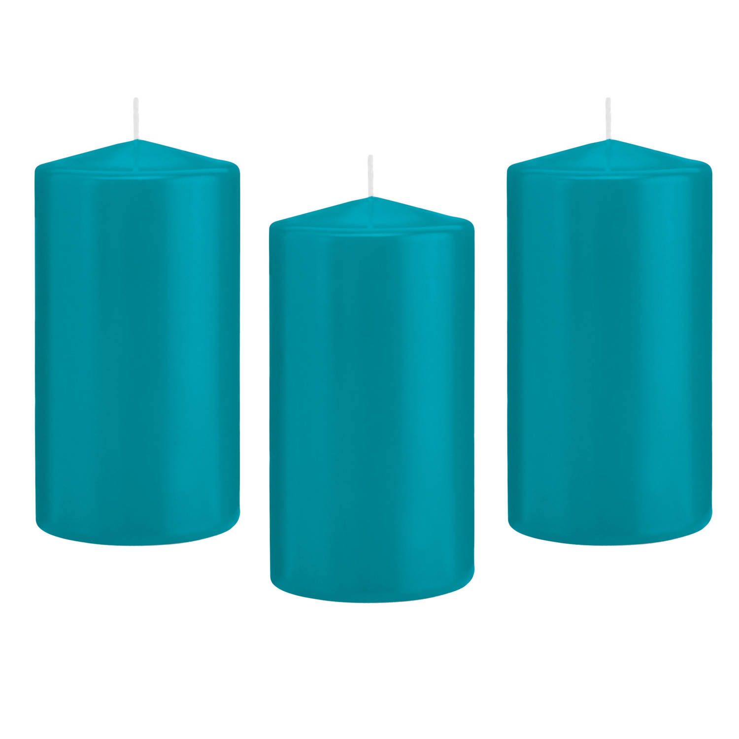 Trend Candles 8x Turquoise blauwe cilinderkaarsen/stompkaarsen 8 x 15 cm - Geurloos