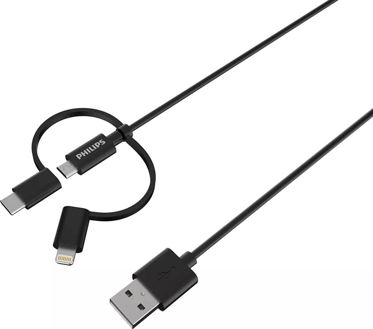 Philips DLC3104T/03 3-in-1 Oplaadkabel - Lightning, Micro-USB, USB-C - Zwart