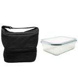 Nerthus FIH 1502 Zwarte Thermische Lunchtas Handtasmodel met Glazen Vershouddoos 1 L Dubbel Compartiment