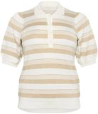 KAFFE Curve Lizzy Polo trui dames Coton gestreept korte mouw regular fit feather grey mel. chalk stripe M
