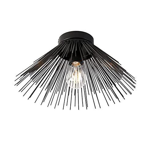 QAZQA - Modern Art Deco plafondlamp zwart - Broom | Woonkamer | Slaapkamer | Keuken - Staal Rond - E27 Geschikt voor LED - Max. 1 x 40 Watt