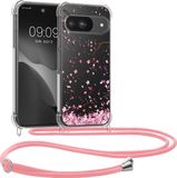 kwmobile telefoonhoesje geschikt voor Google Pixel 9 / Pixel 9 Pro - Hoesje met telefoonkoord - Back cover voor smartphone - Case in poederroze / donkerbruin / transparant