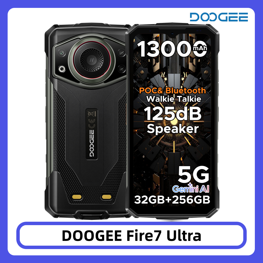 DOOGEE Fire 7 Pro 5G Robuuste Telefoon, 6.6" scherm, dubbele campingverlichting, 13000mAh batterij