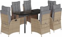 vidaXL 7-delige tuinset met kussens, beige, van polyrotan