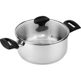 Fagor Alaia Kookpan voor inductie, 20 cm, 2,8 liter, roestvrij staal 18/10, glazen deksel, drielaagse diffusorbodem, geschikt voor alle warmtebronnen, glaskeramiek, gas, vaatwasser