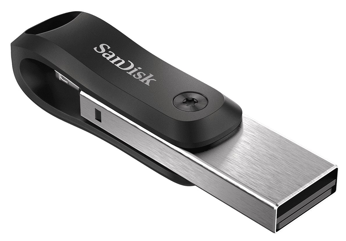 SanDisk iXpand Flash Drive Go - 64GB - USB Type-A / Lightning - Black/Silver