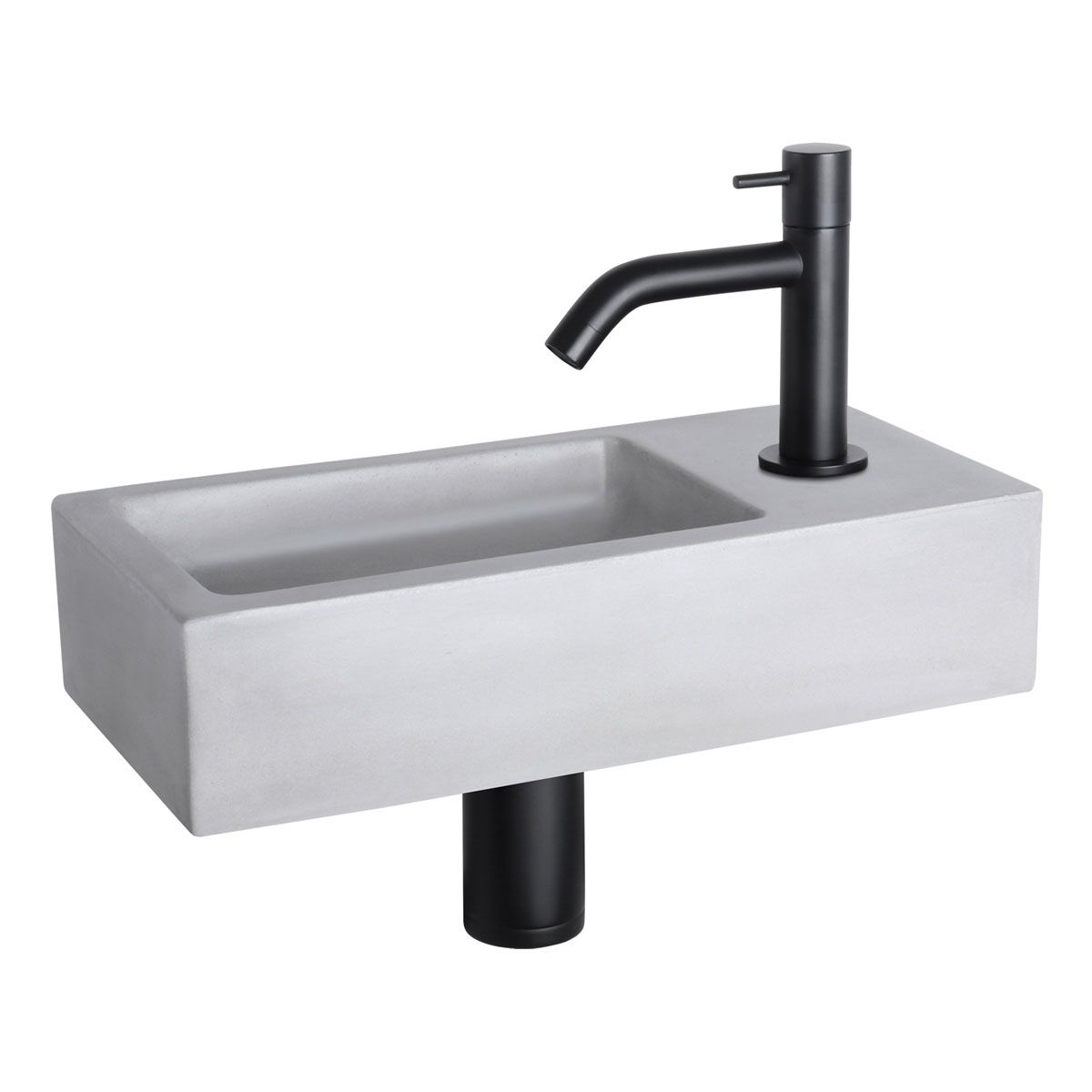 Differnz Fonteinset Ravo Rechthoek 38.5x18.5x9 Beton Lichtgrijs Gebogen Toiletkraan Mat Zwart