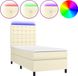 vidaXL Lit à sommier tapissier avec matelas et éclairage LED, couleur crème, 90x190 cm, similicuir