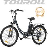 Touroll B1 Elektrische Stadsfiets 26 inch Lage Instap 7 Versnellingen Schijfremmen 250W Bosch Motor 561.6 Wh Accu 75-100 km Actieradius Grijs Staal