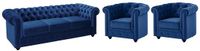 Vente-unique Driezitsbank en 2 fauteuils CHESTERFIELD - velours - koningsblauw
