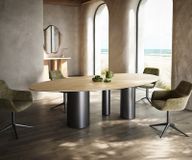 DELIFE Table à manger Edge Ovale 280x130 Céramique Laminam® Sabbia Couleur chêne Troa Acier inoxydable Graphite