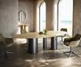DELIFE Table à manger Edge Ovale 280x130 Céramique Laminam® Sabbia Couleur chêne Troa Acier inoxydable Graphite