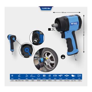 Brilliant Tools 1/2" Mini Pneumatic Impact Wrench - 1240 Nm