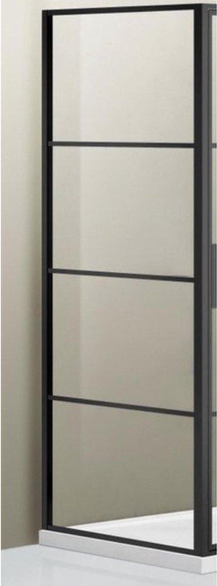 Saniclass Bellini zijwand 90x200cm veiligheidsglas mat zwart frame lines buitenzijde met anti kalk SAG6310-90B