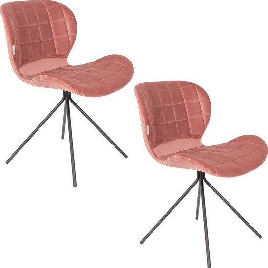Zuiver OMG Velvet Eetkamerstoelen Roze - Set van 2 - Design Stoelen