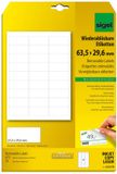 Sigel LA210 verwijderbare etiketten wit, 63,5 x 29,6 mm, 675 etiketten = 25 vellen