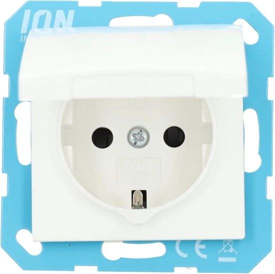 ION Industries Stopcontact met Randaarde, Klapdeksel en Kinderbeveiliging - E1 Alpin Wit Glanzend