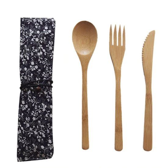 SiblingcommerceNL Bamboe bestek - Milieuvriendelijk - Vork Lepel Mes - Ideaal om mee te nemen - Voor picknick of op reis