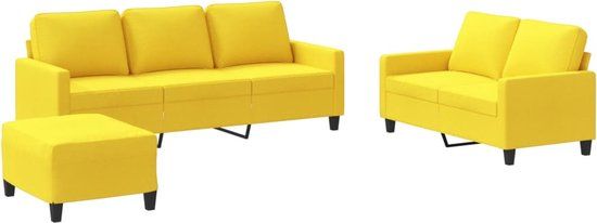 vidaXL 3-delige Loungeset met kussens stof lichtgeel