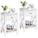 Yaheetech Lot De 2 Tables De Chevet Tables De Nuit 40x30x55cm (lxpxh) Tables D'Appoint En Bois Vintage Avec 1 Tiroir Et 1 Étagère De Rangement Meuble Table De Nuit Pour Chambre Et Salon Blanc