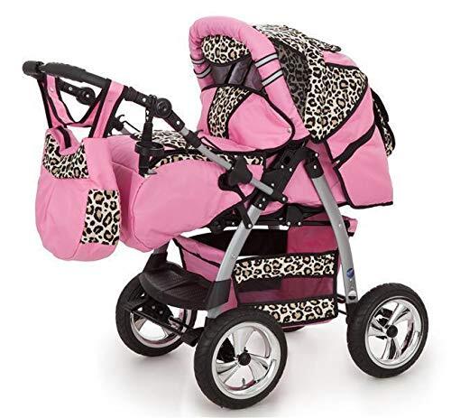 Lux4Kids Kinderwagen combi-kinderwagen megaset incl. luiertas buggy 2-in-1 King Pink & Beige Leopard