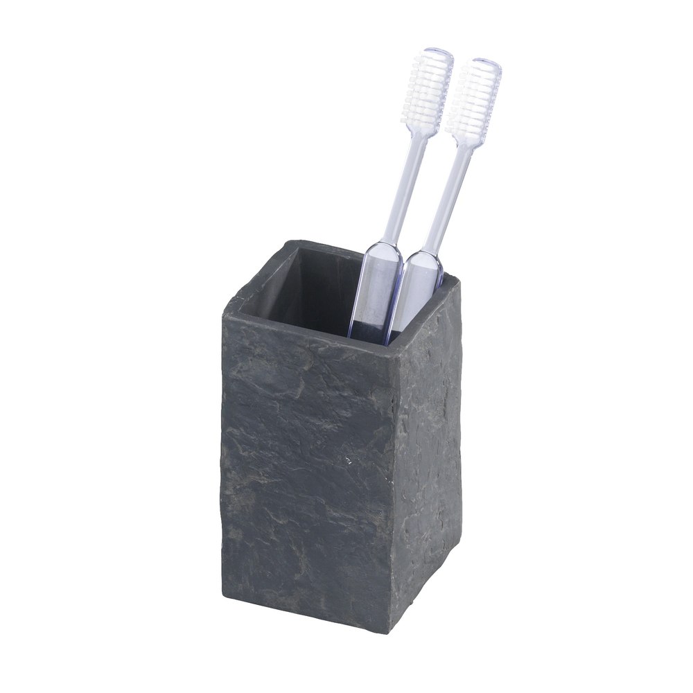 WENKO Slate Rock Polyresin Bathroom Cup Anthracite 6.4x6.4x10.5cm