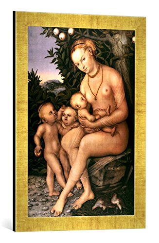 kunst für alle Ingelijste afbeelding van Lucas Cranach van de oudere zittende caritas, kunstdruk in hoogwaardige handgemaakte fotolijst, 40x60 cm, Gold Raya