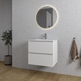 Saniclass Chaci Badkamermeubelset - 60x46x55cm - keramische wastafel wit - 1 ovale wasbak - 1 kraangat - 2 lades - ronde spiegel met verlichting - mat wit