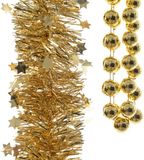 Decoris Kerstslingers - 3x stuks - goud - kralenslinger - folie slingers - sterren - kerstversiering