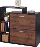 Merkloos Relaxdays Schoenenkast - 90x80x23,5 cm - 2 kleppen - bruin-zwart