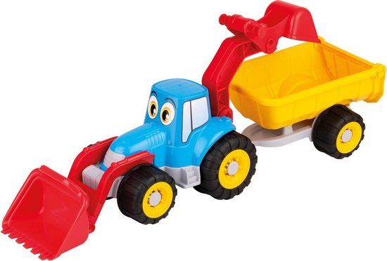Simba Tractor met Aanhanger en Voorlader - Blauw/Rood/Geel/Zwart - 1+ jaar