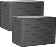 Merkloos Prosperplast antraciet tuin kussen opbergbox - 2x - hout patroon - 190 liter - kunststof - Tuinopbergers