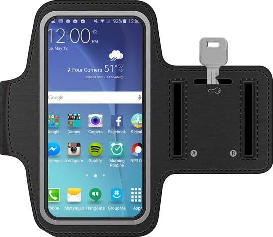 Mmobiel Sport / Hardloop armband ZWART voor Samsung S9 PLUS / S8 PLUS / S7 Edge / Note 8 / Note 5 / Note 4 / Note 3 / A8 Plus / J7 Spatwatervrij Reflecterend Neopreen Comfortabel Verstelbaar Koptelefoon Aansluitruimte en Sleutelhouder